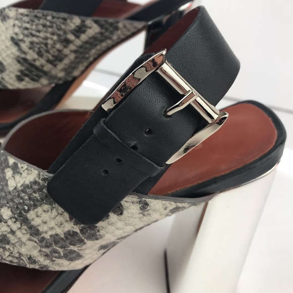 REBECCA MINKOFF Black Gray Snake Print Criss-Cross Sling Back Heel Sandals - Picture 3 of 14